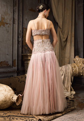 Blush pink embroidered tassel lehenga and blouse