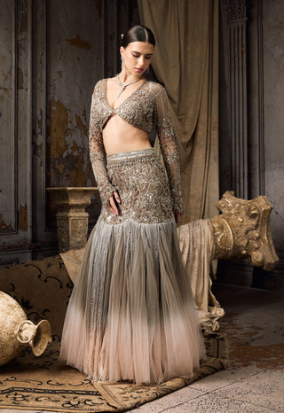 Grey blush ombre embellished lehenga and blouse
