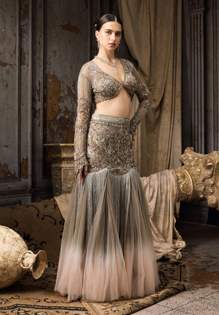 Grey blush ombre embellished lehenga and blouse