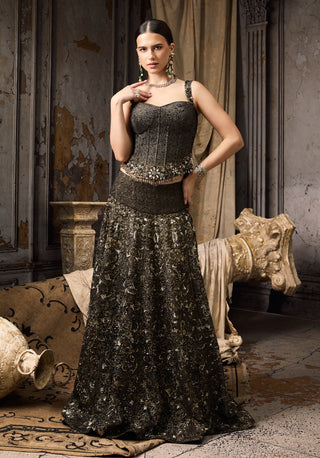 Midnight black metallic corset and lehenga