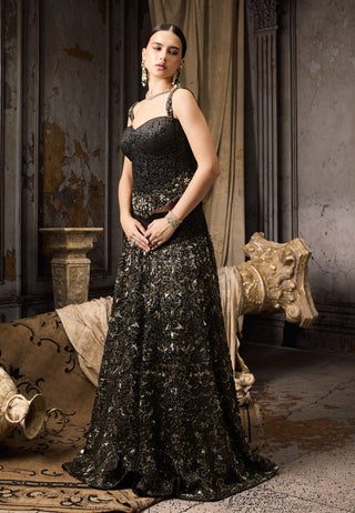 Midnight black metallic corset and lehenga