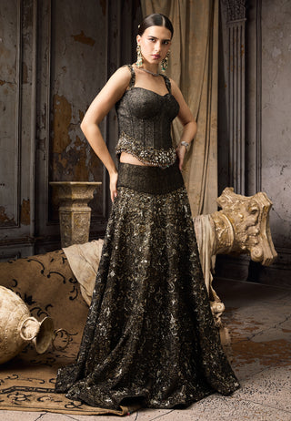 Midnight black metallic corset and lehenga