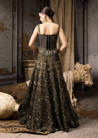 Midnight black metallic corset and lehenga