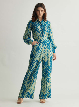 Aqua Blue Chevron Print Shirt And Pants by Koai available on Indiaspopup