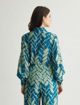 Aqua Blue Chevron Print Shirt And Pants by Koai available on Indiaspopup