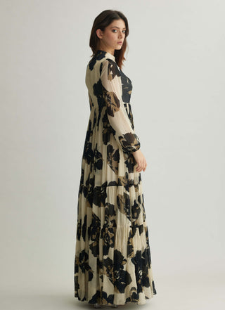 White And Black Floral Long Dress by Koai available on Indiaspopup