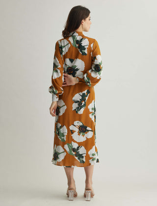 Rust And White Floral Drape Shirt Dress by Koai available on Indiaspopup