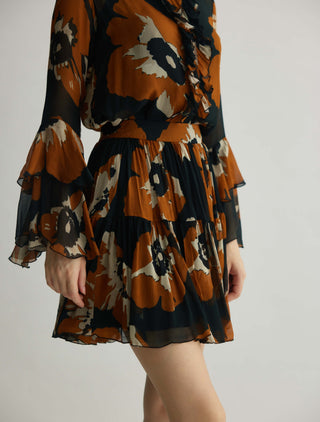 Black and rust floral frill top and skirt