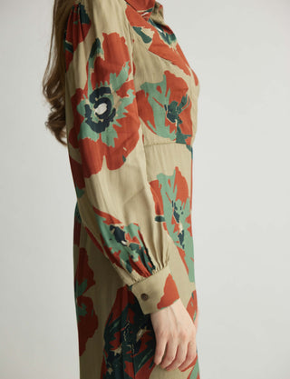 Beige, orange and green floral jumpsuit