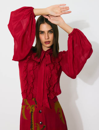Red plain frill top and skirt