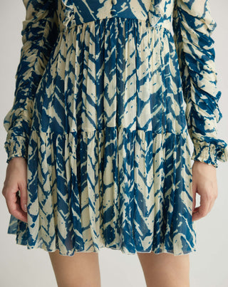 Beige & blue chevron print short dress