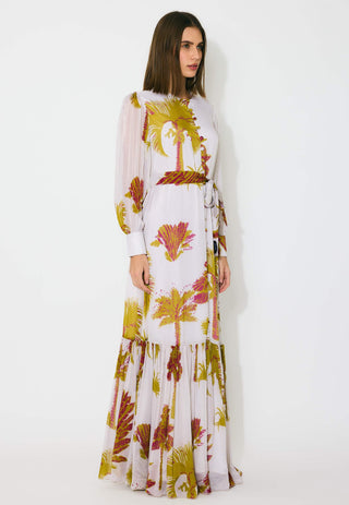 Beige, mustard and hot pink floral shirt dress