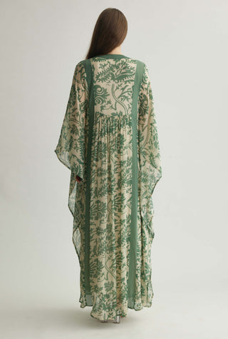 Beige And Mint Chevron Print Kaftan by Koai available on Indiaspopup