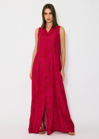 Hot pink and red sleeveless shirt dress