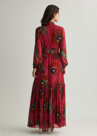 Red Pink And Mint Floral Long Dress by Koai available on Indiaspopup