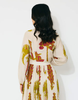 Beige, mustard andhot pink floral top and skirt