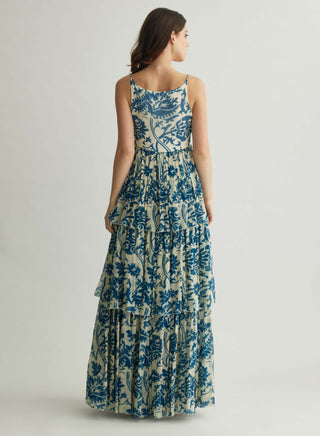 White blue floral long dress