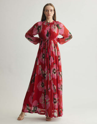 Red And Pink Floral Kaftan Dress by Koai available on Indiaspopup