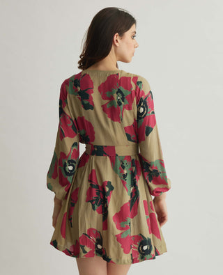 Beige, Pink And Green Floral Shirt Dress by Koai available on Indiaspopup