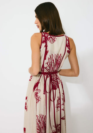 Beige and red floral sleeveless long dress