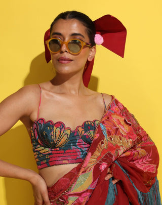 Chakachak Crimson Sari And Blouse by Rishi & Vibhuti available on Indiaspopup.com