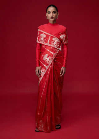 Ekaya Cherry Blaze Red Sari available on indiaspopup