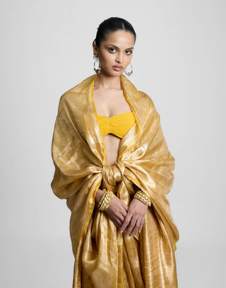 Ekaya Tropical Gold Tissue Sari available on indiaspopup