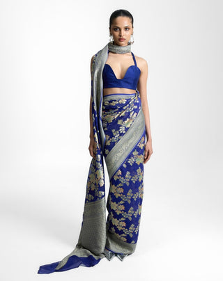 Ekaya Turquoise Blue Tonic Sari available on indiaspopup