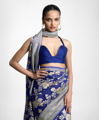 Ekaya Turquoise Blue Tonic Sari available on indiaspopup