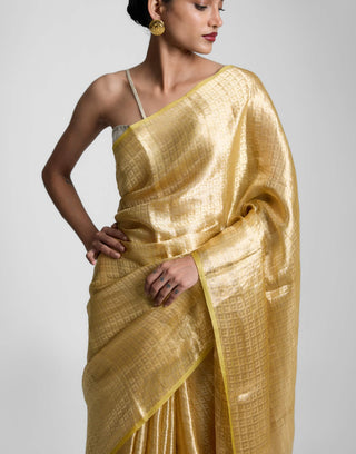 Ekaya Gold Dust Mustard Sari available on indiaspopup