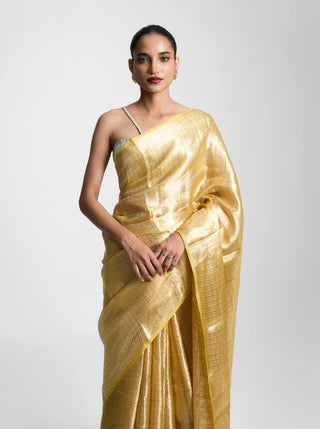 Ekaya Gold Dust Mustard Sari available on indiaspopup