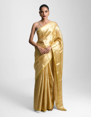 Ekaya Gold Dust Mustard Sari available on indiaspopup