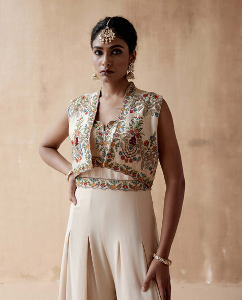 Aman Takyar-Ivory Floral Embroidery Jumpsuit And Jacket-INDIASPOPUP.COM