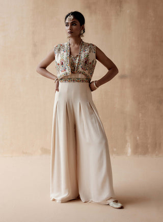 Aman Takyar-Ivory Floral Embroidery Jumpsuit And Jacket-INDIASPOPUP.COM