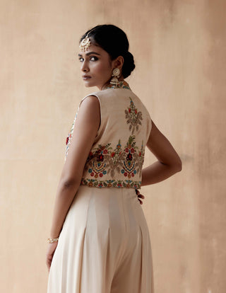 Aman Takyar-Ivory Floral Embroidery Jumpsuit And Jacket-INDIASPOPUP.COM