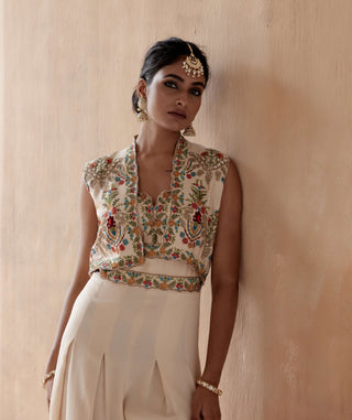 Aman Takyar-Ivory Floral Embroidery Jumpsuit And Jacket-INDIASPOPUP.COM