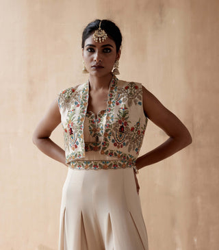 Aman Takyar-Ivory Floral Embroidery Jumpsuit And Jacket-INDIASPOPUP.COM