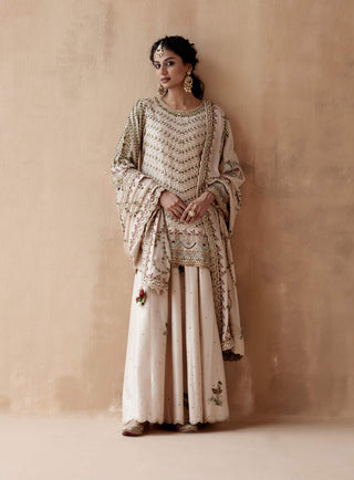 Aman Takyar-Ivory Floral Embroidery Sharara Set-INDIASPOPUP.COM