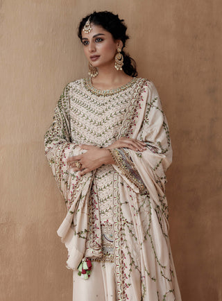 Aman Takyar-Ivory Floral Embroidery Sharara Set-INDIASPOPUP.COM