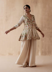 Aman Takyar-Ivory Floral Embroidery Sharara And Peplum-INDIASPOPUP.COM