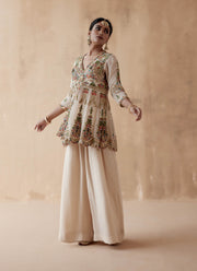 Aman Takyar-Ivory Floral Embroidery Sharara And Peplum-INDIASPOPUP.COM