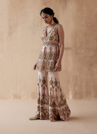 Aman Takyar-Beige Floral Embroidery Kurta And Sharara-INDIASPOPUP.COM