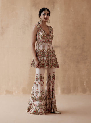 Aman Takyar-Beige Floral Embroidery Kurta And Sharara-INDIASPOPUP.COM