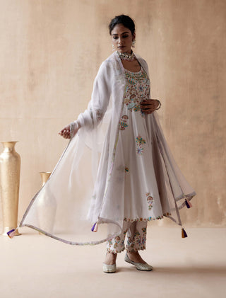 Aman Takyar-Gray Floral Embroidery Kurta Set-INDIASPOPUP.COM