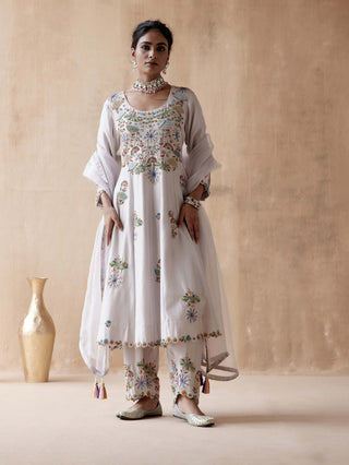 Aman Takyar-Gray Floral Embroidery Kurta Set-INDIASPOPUP.COM