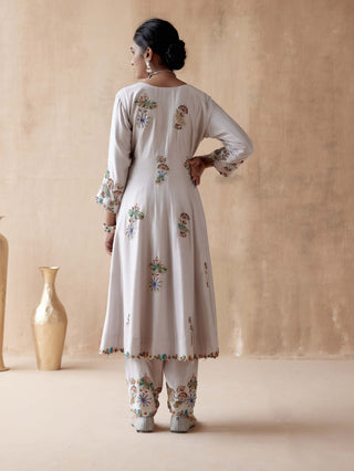 Aman Takyar-Gray Floral Embroidery Kurta Set-INDIASPOPUP.COM