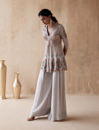 Aman Takyar-Gray Floral Embroidery Kurta And Sharara-INDIASPOPUP.COM