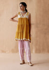 Aman Takyar-Mustard Floral Embroidery Kurta And Pants-INDIASPOPUP.COM