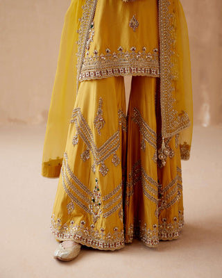 Aman Takyar-Mustard Gold Embroidery Kurta Sharara Set-INDIASPOPUP.COM