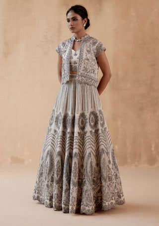 Aman Takyar-Gray Floral Embroidery Lehenga Set-INDIASPOPUP.COM